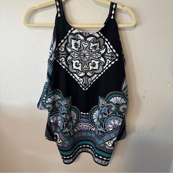 Hale Bob Cabana top small print open shoulder strapped flowy blouse - Picture 5 of 6